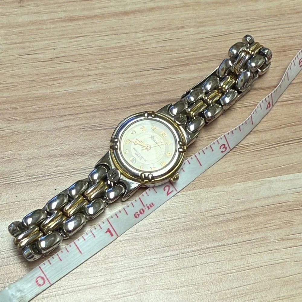 Kathie Lee Two Tone Watch Silver Gold Date Window 77/5051 Quartz Works!